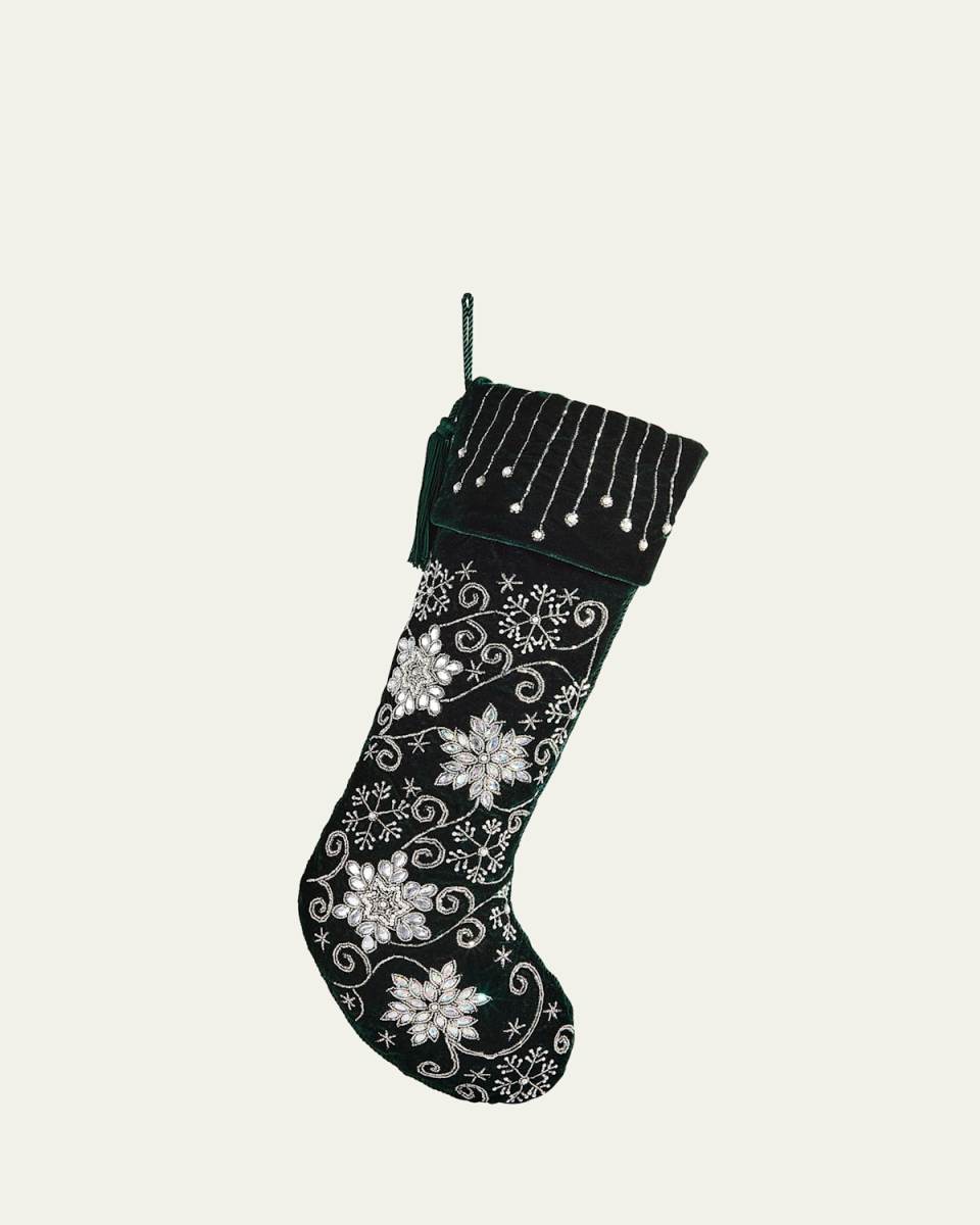Velvet Snowflake Embroidered Christmas Stocking